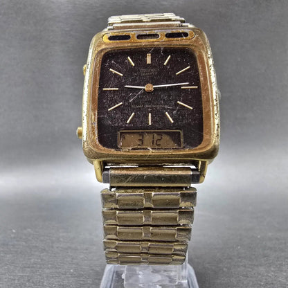 Seiko Analog Digital Watch Men 28mm Black Dial Gold H249 Movement H249-5020 PART6