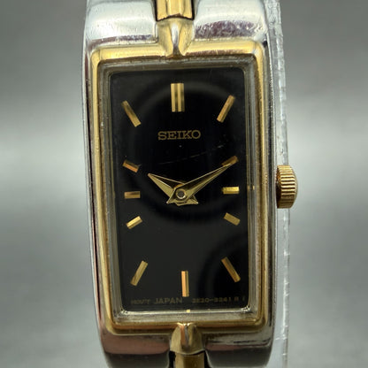 Seiko Tank Watch Women 13mm Black Dial Two Tone Rectangle 2E20-0AY0 New Batt BTQ1