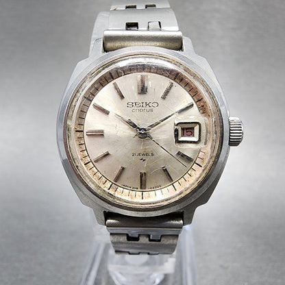 Seiko Chorus Watch Women 25mm Silver Dial Silver Tone Date Manual 2118-0260 Runs