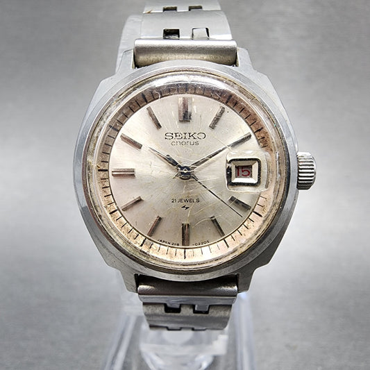 Seiko Chorus Watch Women 25mm Silver Dial Silver Tone Date Manual 2118-0260 Runs