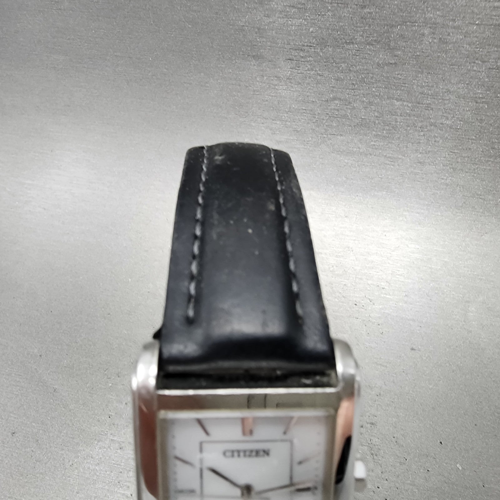 Citizen EcoDrive Tank Watch Men 26mm White Dial Silver Tone Date Rectangle Runs4