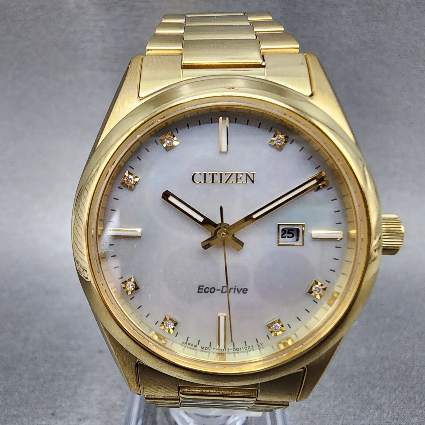 Citizen EcoDrive Watch Women 33mm MOP Dial Gold Tone Date Round EW270259D1