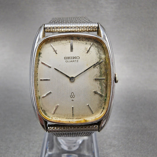 Seiko Tank Watch Men 29mm Silver Dial Silver Tone Rectangle 43-5200 PARTS