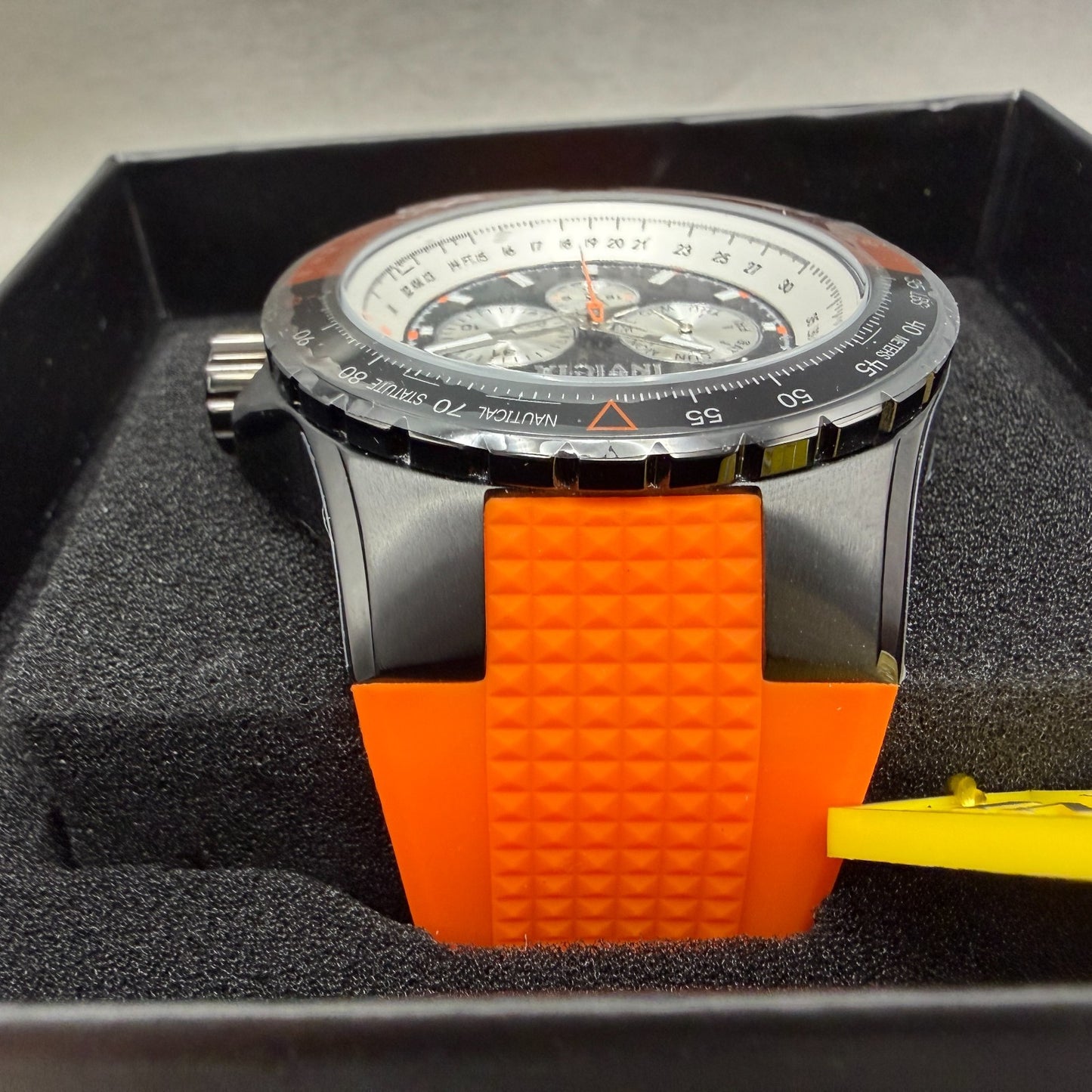 Invicta Aviator GMT Watch Men 50mm Black Dial Black Orange Daydate Round 370314