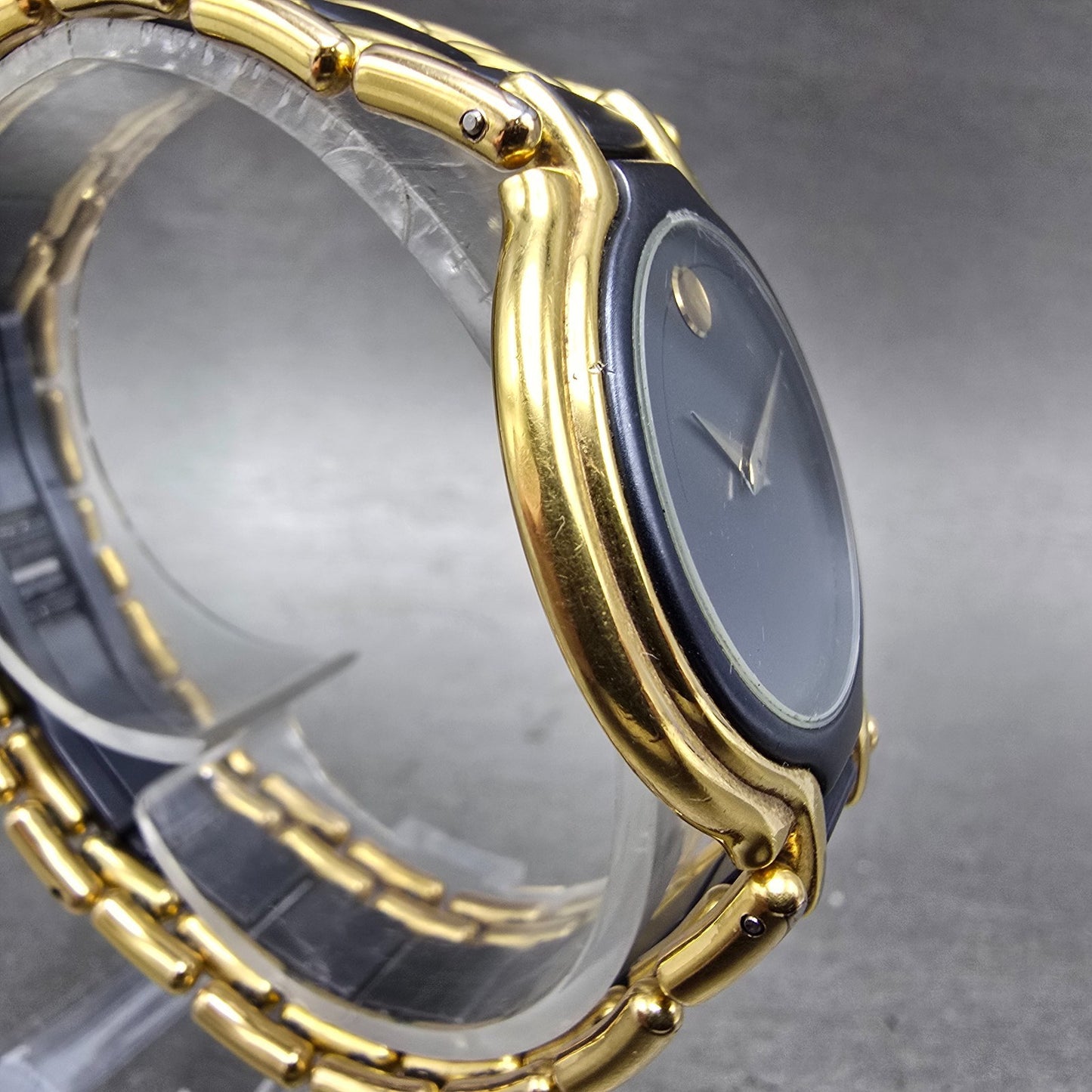 Movado Museum Watch Men 33mm Blue Dial Gold Tone Round 88.33.874 New Battery AD3