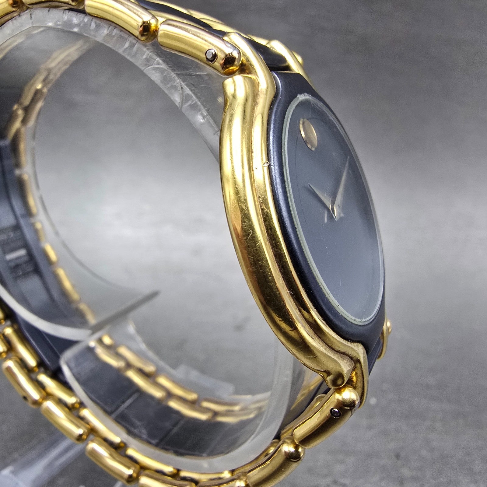 Movado Museum Watch Men 33mm Blue Dial Gold Tone Round 88.33.874 New Battery AD3