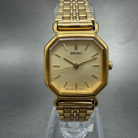Seiko Watch Women 20mm Champagne Dial Gold Tone Octagon 4n21-5022 New Battery GR0