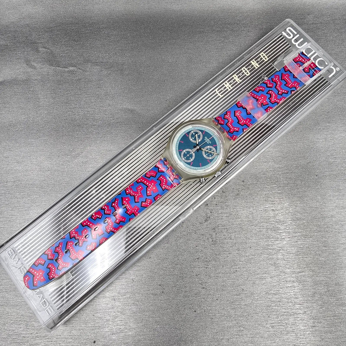 Swatch Chrono Wild Card Watch Men 37mm Blue Dial Clear Case SCK100 New Batt NOS15