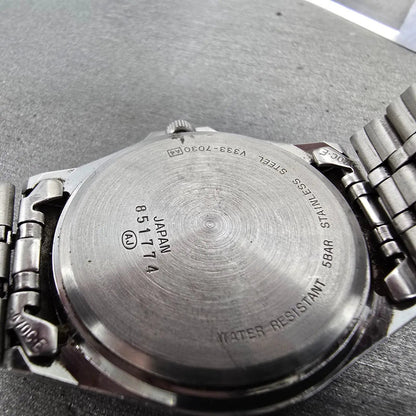 Seiko Alba Watch Men 35mm White Dial Silver Tone Daydate Round V333-7030 PARTS10