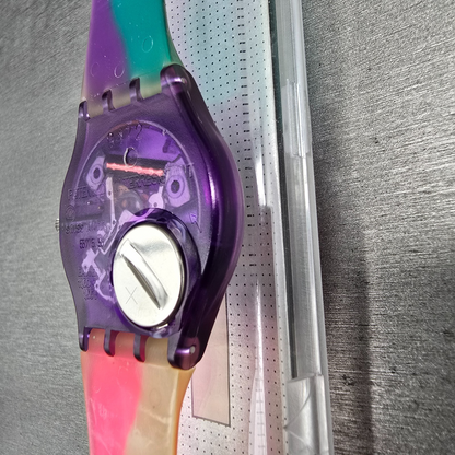 Swatch Scoob-A-Doo Watch Men 34mm Silver Dial Purple Case GV102 New Battery NOS9