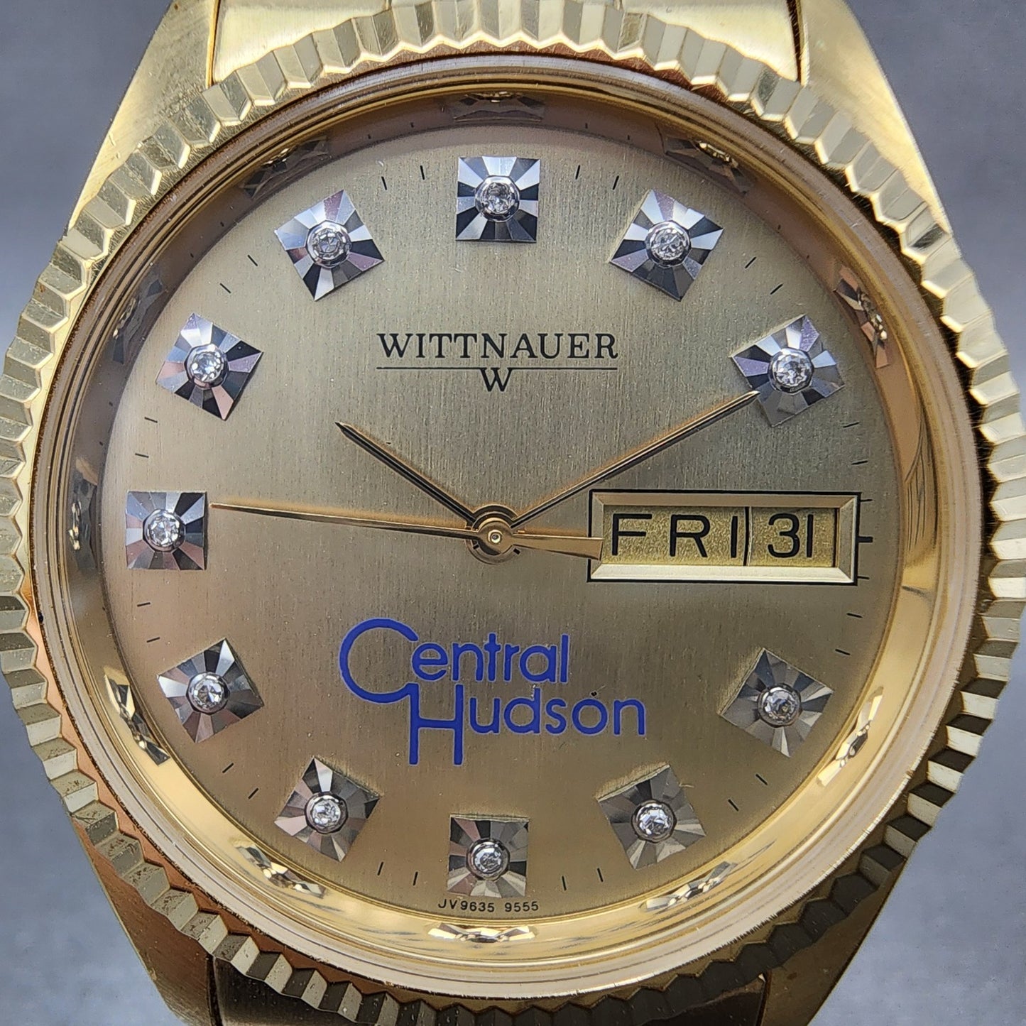 Wittnauer President Watch Men 35mm Gold Dial Gold Tone Daydate JV9635 New Batt1