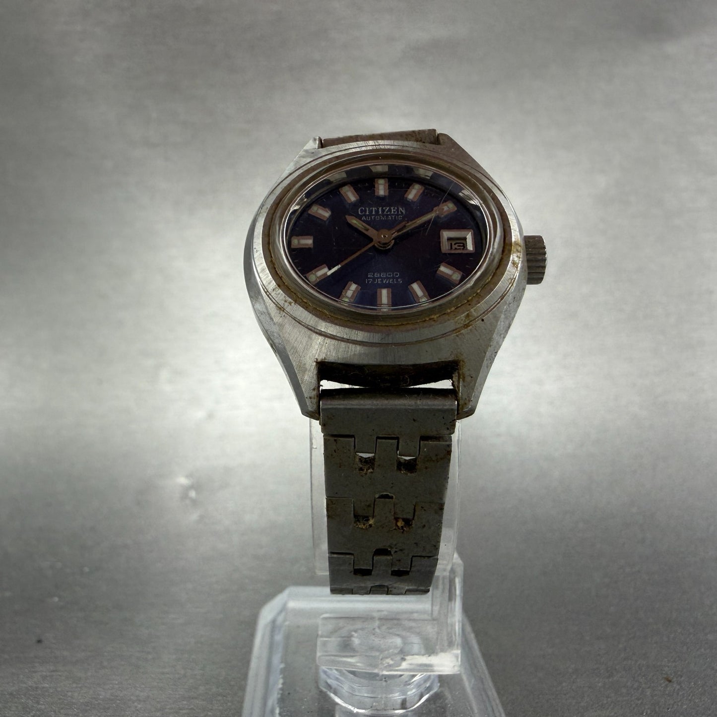 Citizen Automatic Watch Women 26mm Blue Dial Silver Tone Date 4-0690672 Runs5