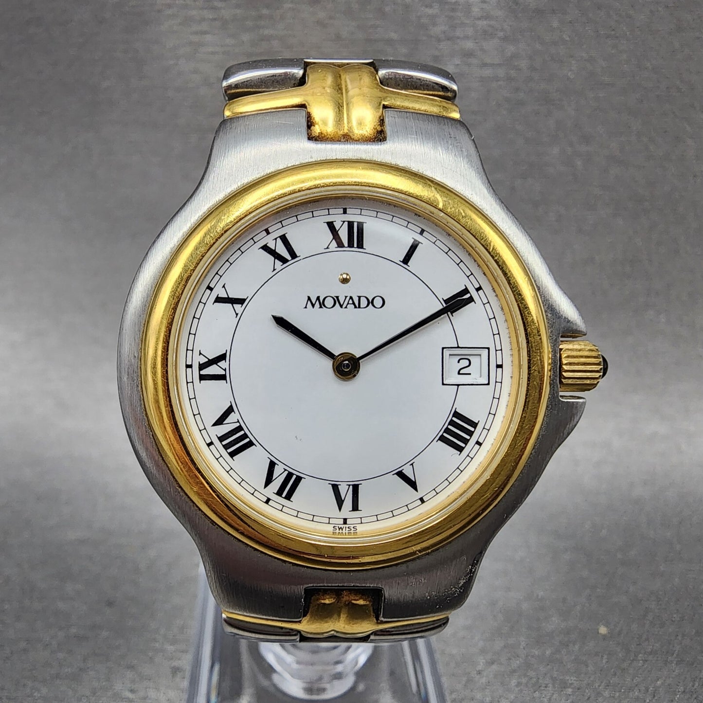 Movado Olympian Watch Men 35mm White Dial Two Tone Date Round New Battery0