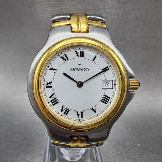 Movado Olympian Watch Men 35mm White Dial Two Tone Date Round New Battery0