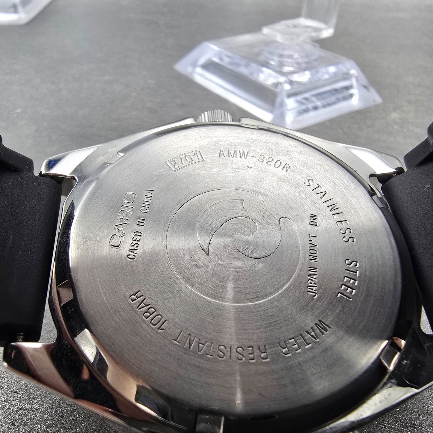 Casio Arine Watch Men 45mm Black Dial Silver Tone Alarm AMW-320R New Batt NOS9