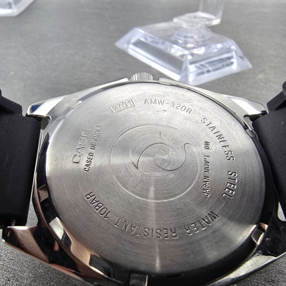 Casio Arine Watch Men 45mm Black Dial Silver Tone Alarm AMW-320R New Batt NOS9