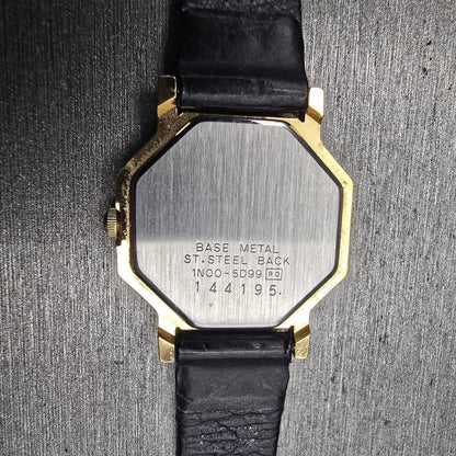 Seiko Watch Women 23mm Gold Dial Gold Tone Octagon 1N00-5D99 New Battery Vintage10