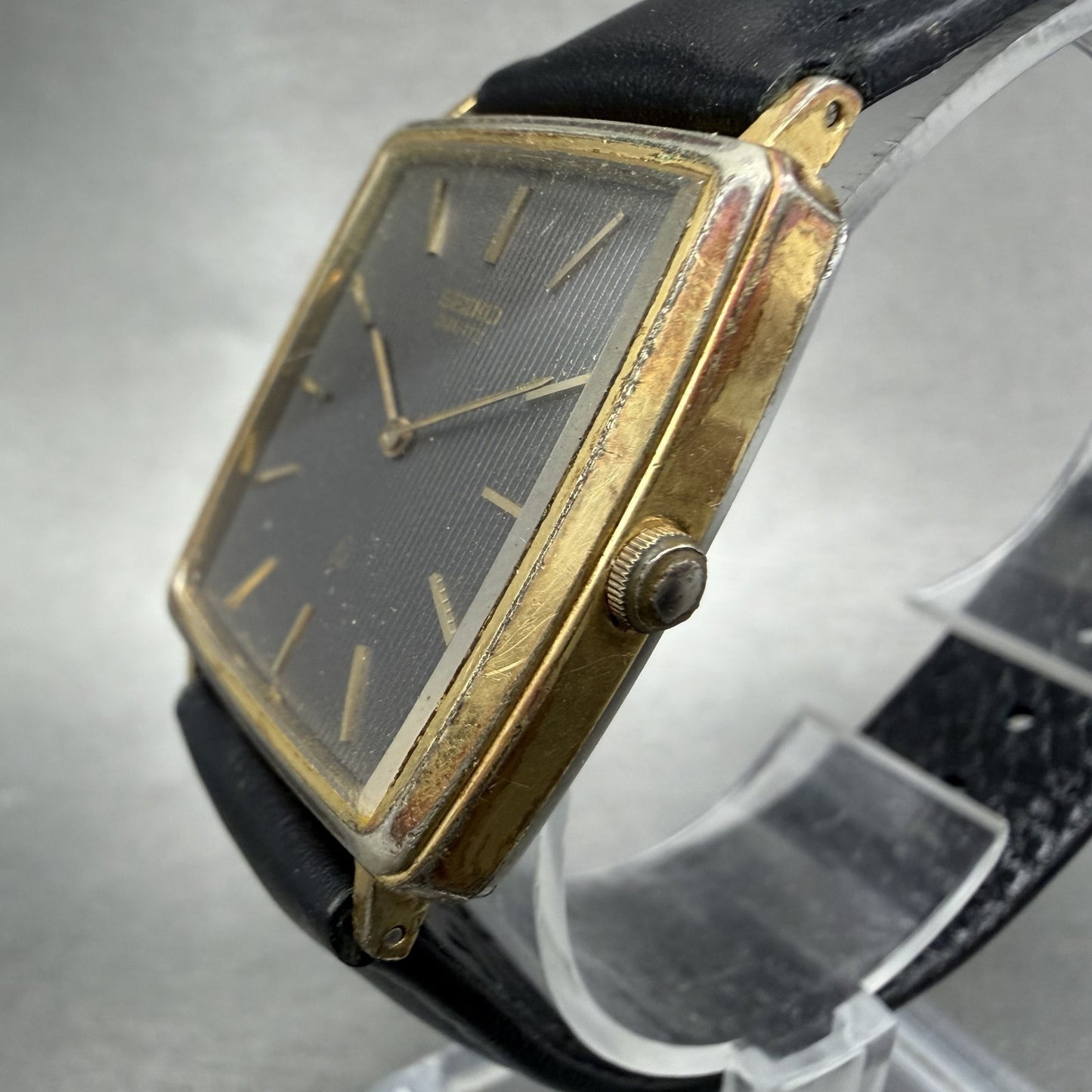 Seiko Tank Watch Men 27mm Black Dial Gold Tone Rectangle 2620-5370 New Battery2
