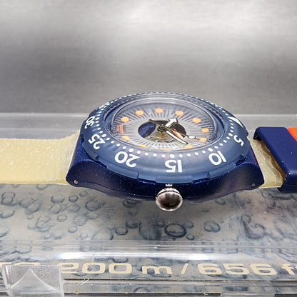 Swatch Scuba 200 Silver Trace Dive Watch Men 38mm Silver Dial Blue New Battery3