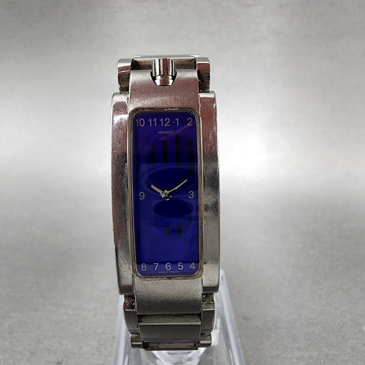 Movado Elliptica Tank Watch Women 15mm Blue Dial Stainless Steel Rectangle Runs0