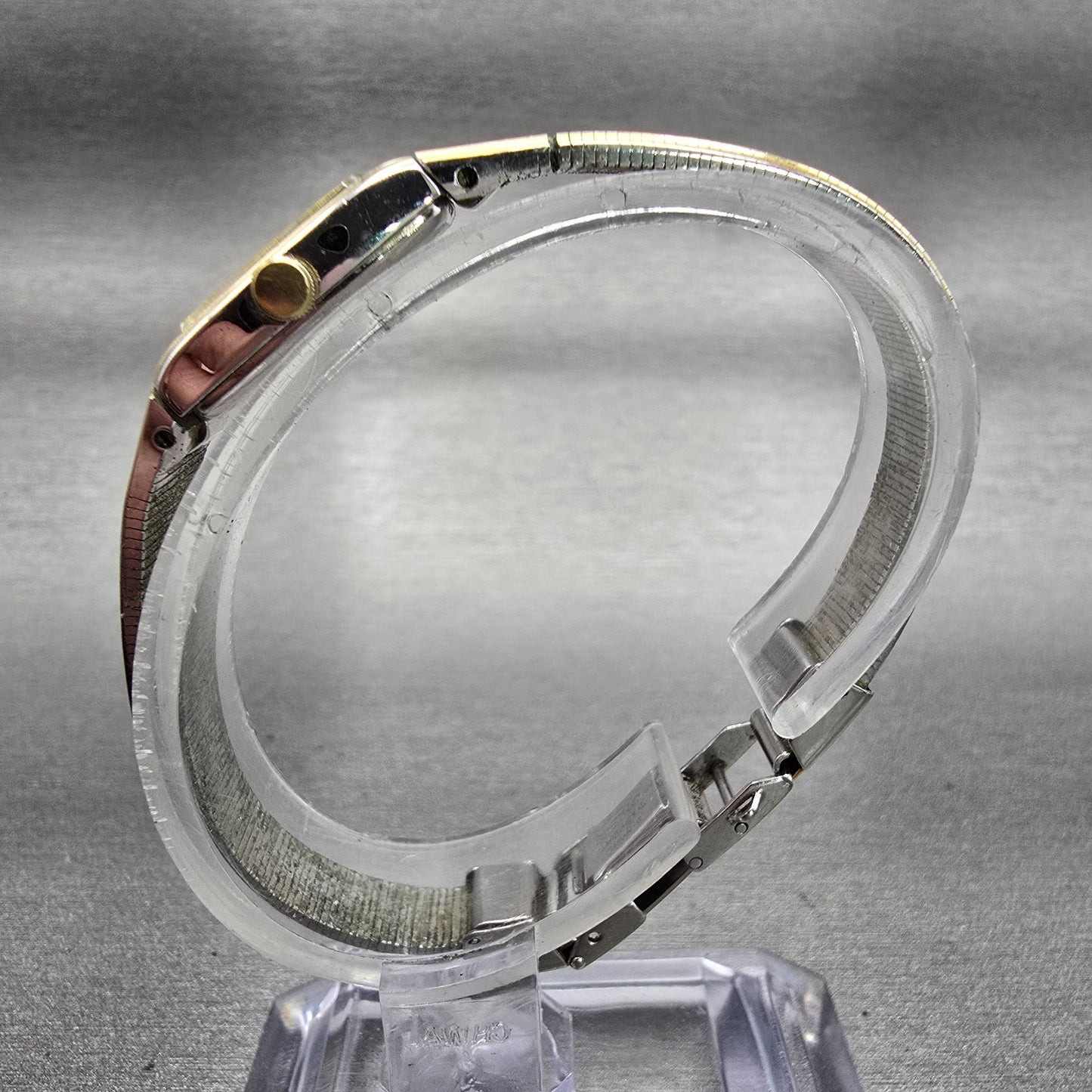 Seiko Watch Women 13mm Silver Dial Two Tone Rectangle 2E20-5139 New Battery VTG6