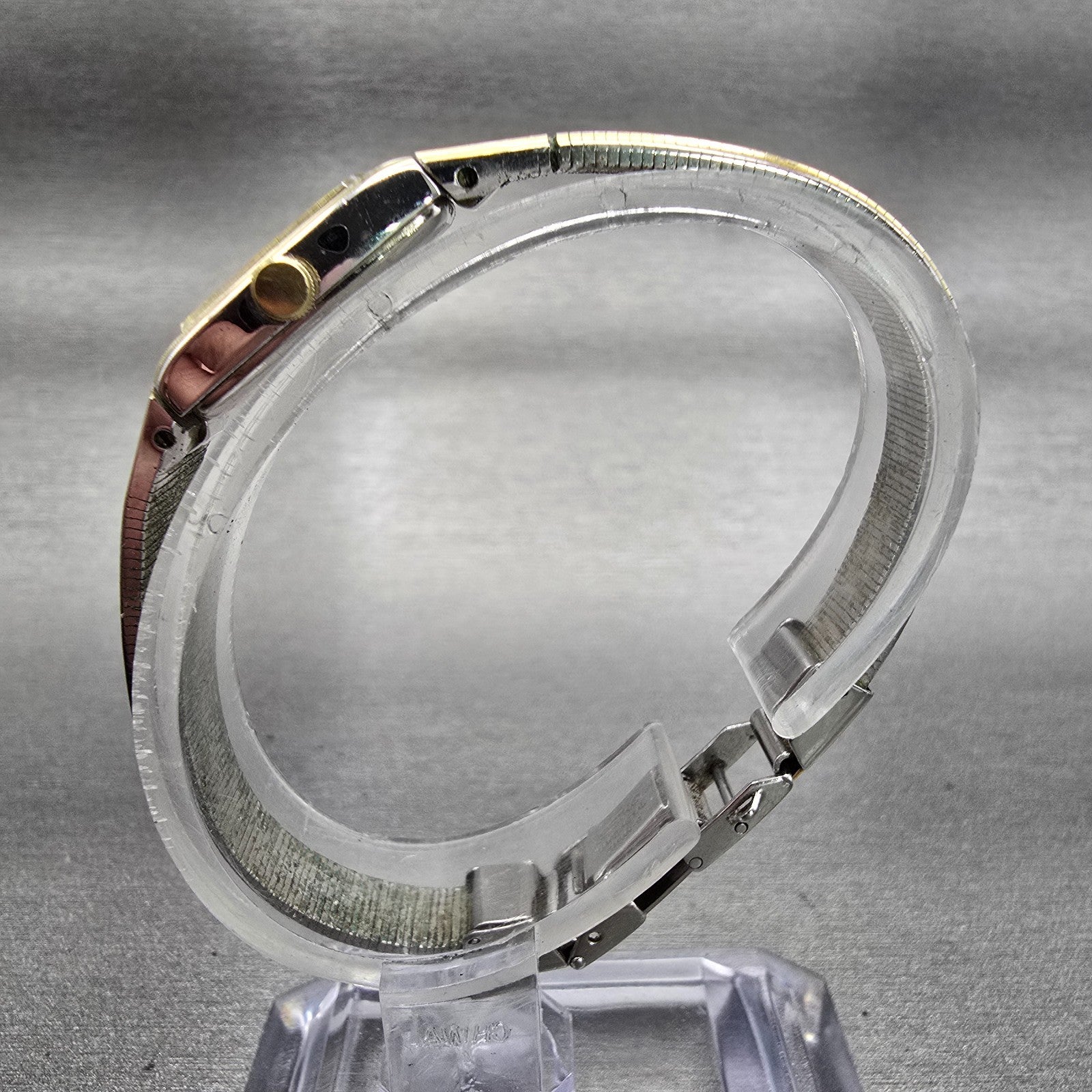 Seiko Watch Women 13mm Silver Dial Two Tone Rectangle 2E20-5139 New Battery VTG6