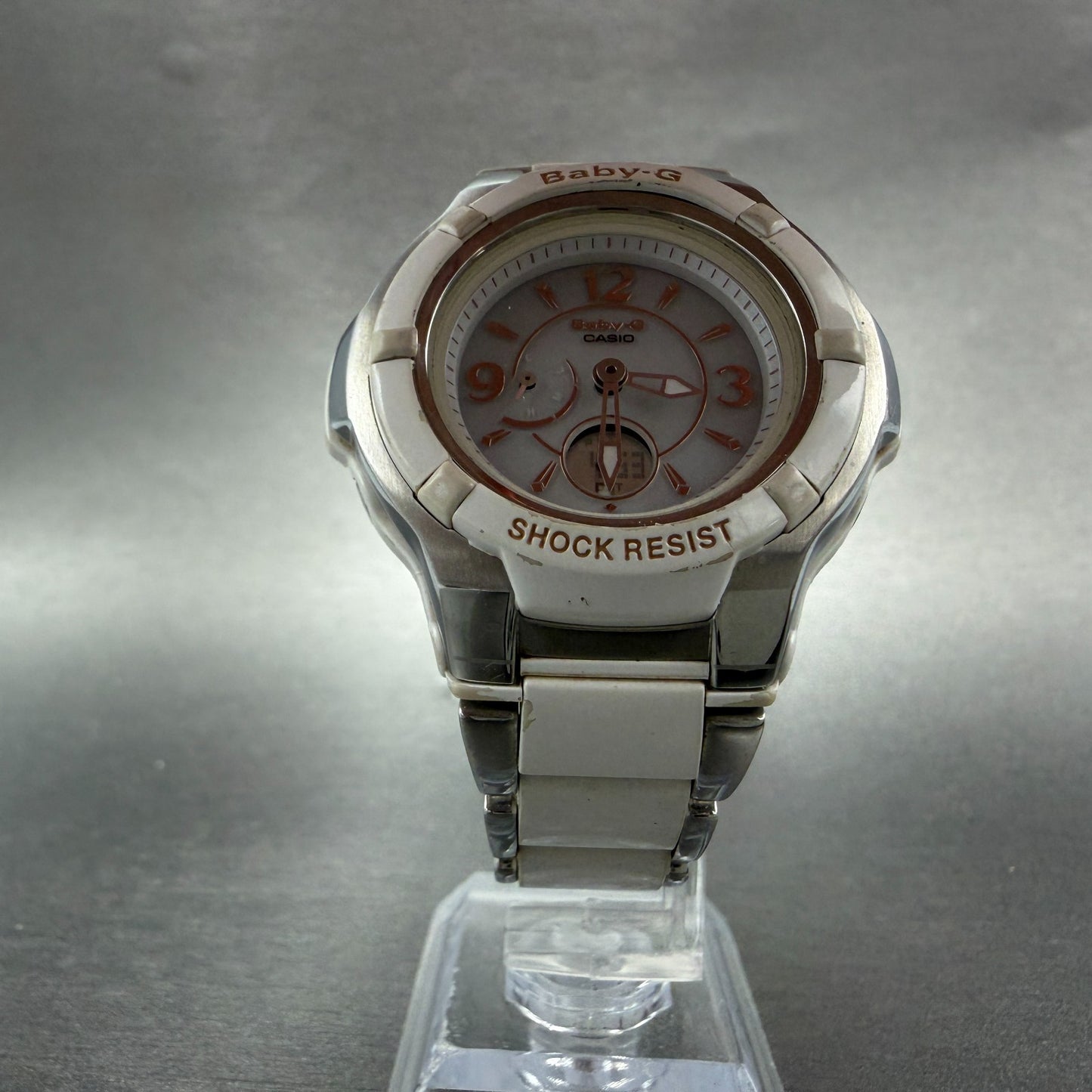 Casio Baby-G Watch Women 38mm White Dial Silver Tone Analog Digital Solar ABC5