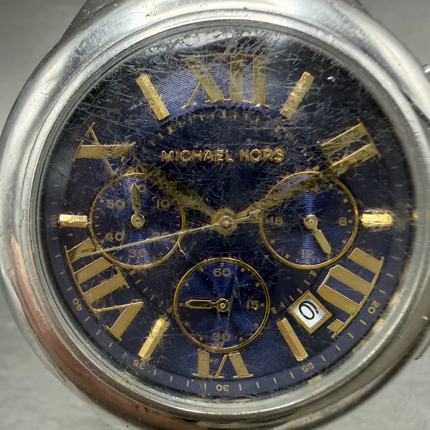 Michael Kors Camile Chrono Watch Women 43mm Blue Dial Two Tone Date MK-5758 ABC1