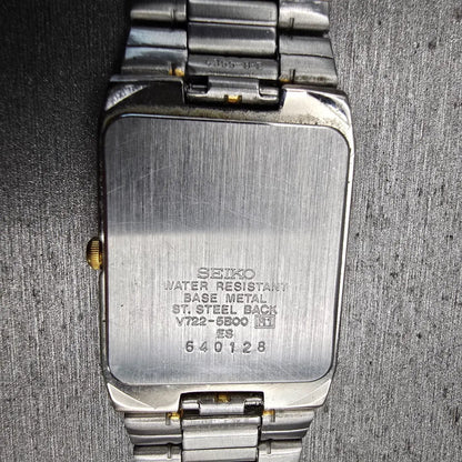 Seiko Tank Watch Men 26mm Gray Dial Two Tone Date Rectangle V722-5B00 New Batt10