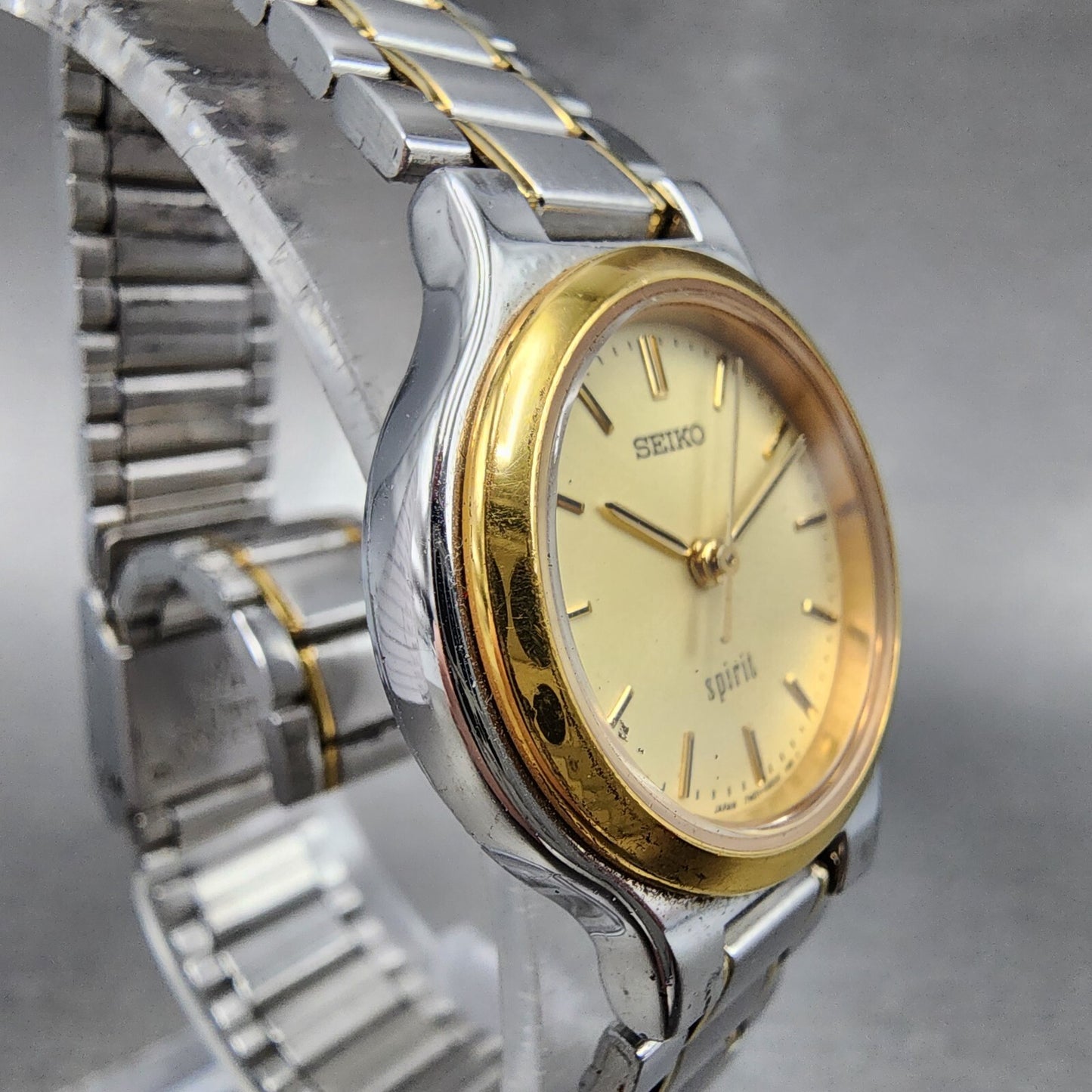 Seiko Spirit Watch Women 25mm Champagne Dial Two Tone Round 7N016A80 New Batt3