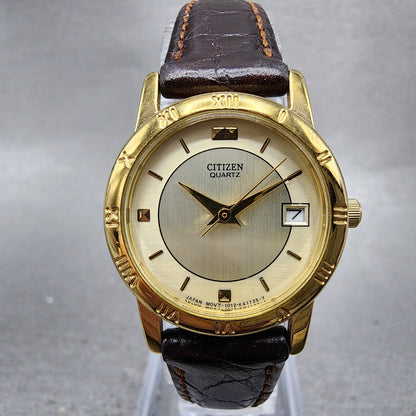 Citizen Watch Women 24mm Champagne Dial Gold Tone Date 1012K13131 New Battery0