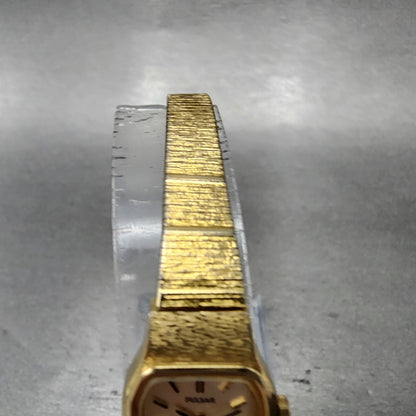 Seiko Pulsar Watch Women 16mm Champagne Dial Gold Tone Rectangle New Battery4