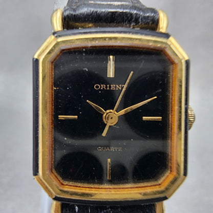 Orient Tank Watch Women 20mm Black Dial Gold Tone Rectangle A0549940 New Battery1