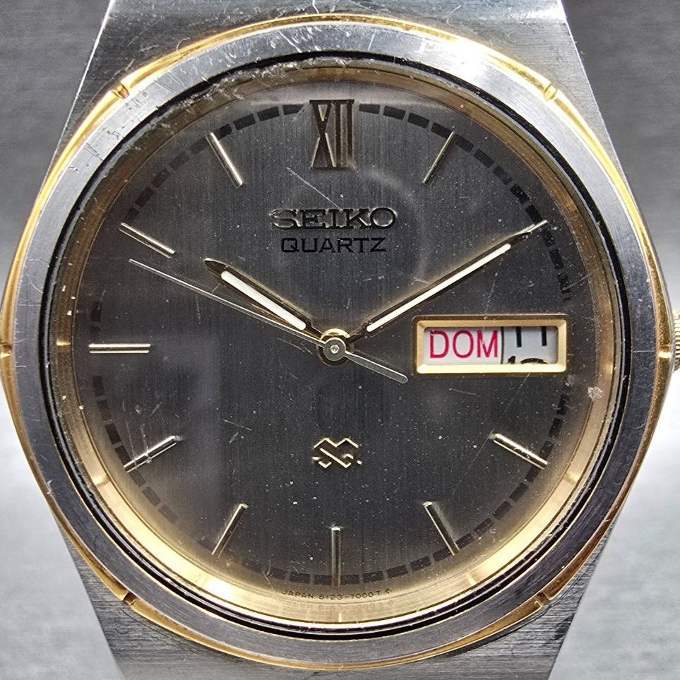 Seiko SQ Watch Men 35mm Silver Dial Two Tone Daydate Round 8123-7009 New Battery1