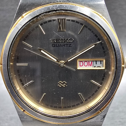 Seiko SQ Watch Men 35mm Silver Dial Two Tone Daydate Round 8123-7009 New Battery1