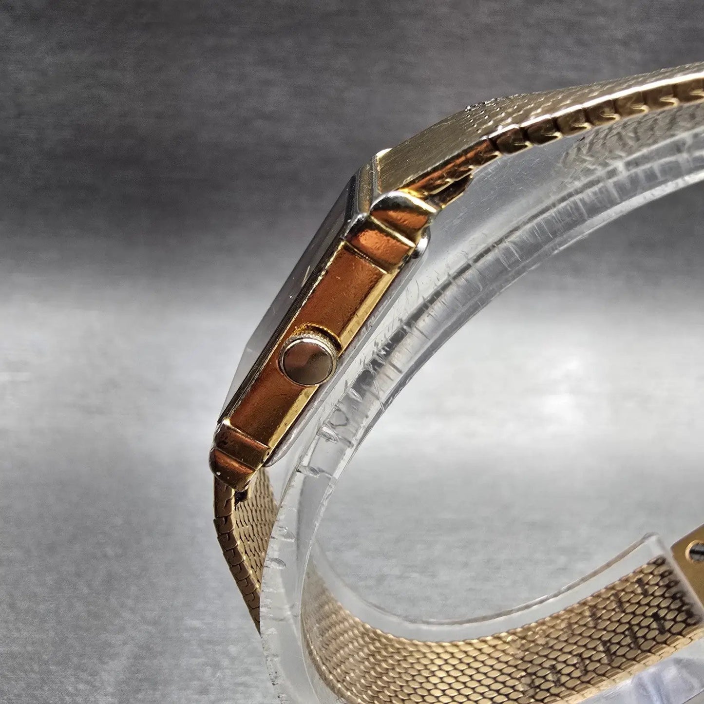 Seiko Lassale Watch Women 12mm Gold Dial Gold Tone Rectangle 2E50-5009 New Batt2