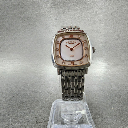Rotary Ultra Slim Watch Women 23mm MOP Dial Two Tone Rectangle New Battery5