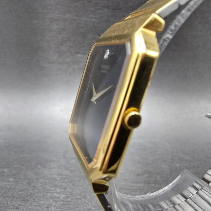Seiko Tank Watch Men 27mm Balck Dial Gold Tone Rectangle 5Y30 PARTS NO CASE BACK3