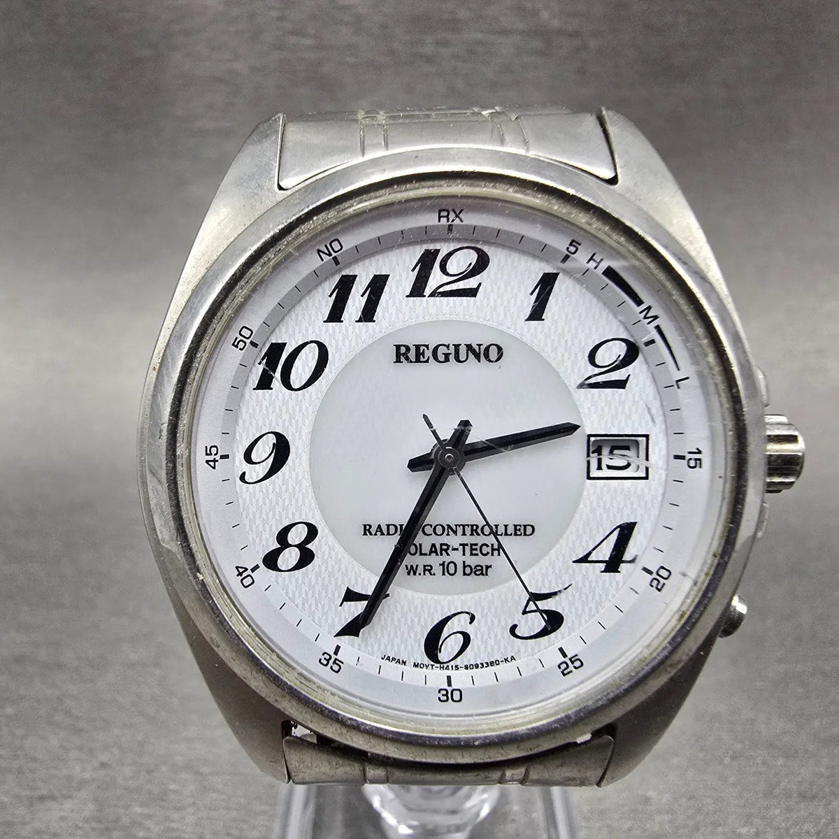 Citizen Reguno Atomic Solar Watch Men 38mm White Dial Silver Date PARTS JDM0