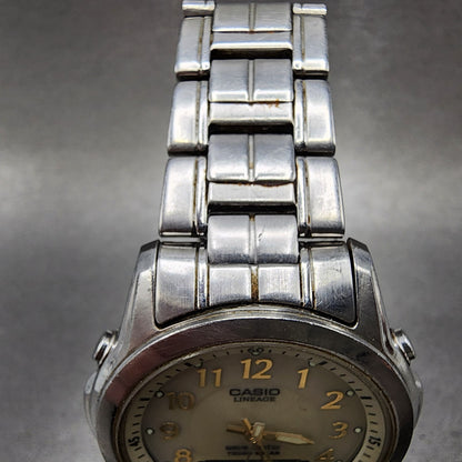 Casio Lineage Watch Men 41mm White Dial Silver Tone Analog Digital Solar Runs4
