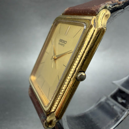 Seiko Tank Watch Men 27mm Champagne Dial Gold Tone 9521-5040 New Battery Vintage2