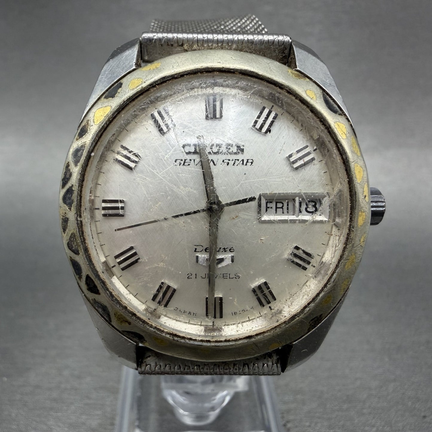 Citizen Seven Star Deluxe Watch Men 36mm Silver Dial Silver Tone Daydate Runs0
