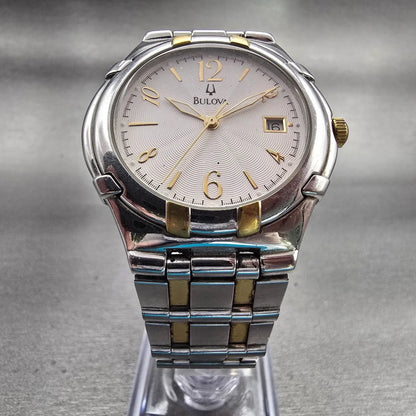 Bulova Watch Men 38mm White Dial Two Tone Date Round 98H02 New Battery5