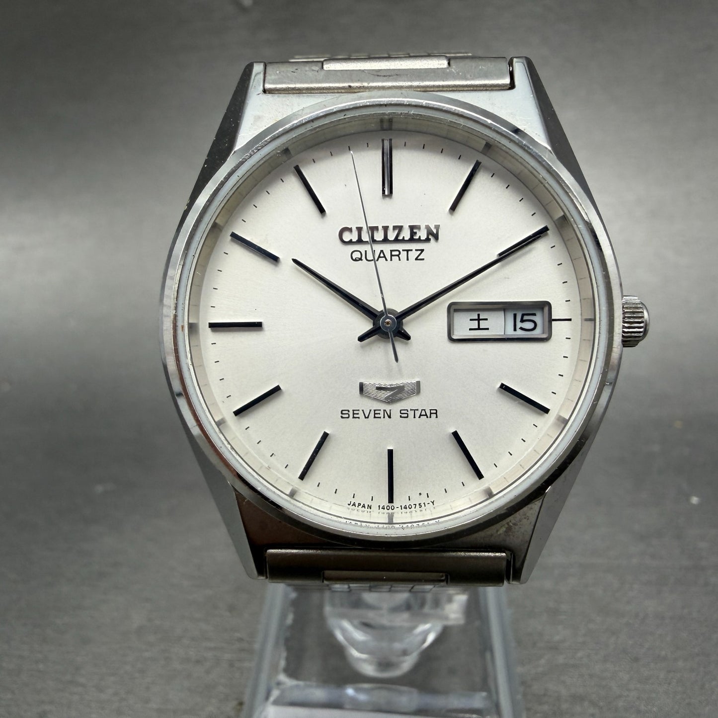 Citizen Seven Star Watch Men 35mm White Dial Silver Tone Daydate Round New Batt0