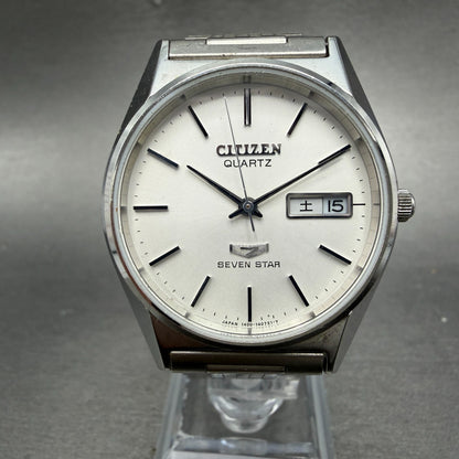 Citizen Seven Star Watch Men 35mm White Dial Silver Tone Daydate Round New Batt0