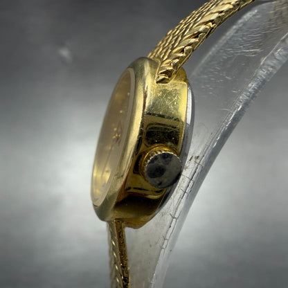 Gruen Watch Women 16mm Gold Dial Gold Tone Oval Mesh band New Battery VTG2