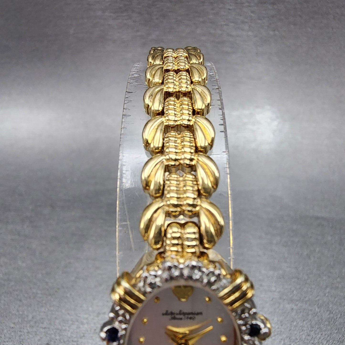 Jules Jurgenson Watch Women 17mm Silver Dial Gold Tone Diamond Bezel New Battery4