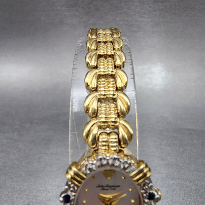 Jules Jurgenson Watch Women 17mm Silver Dial Gold Tone Diamond Bezel New Battery4