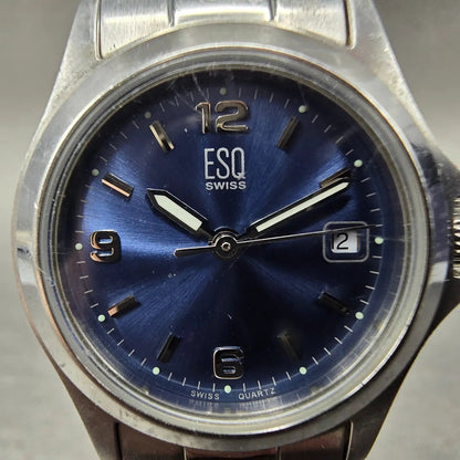 ESQ Watch Women 26mm Blue Dial Silver Tone Date Round E5293 New Battery1