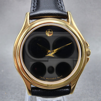 Movado Museum Watch Women 28mm Black Dial Gold Tone Round 0690299 New Battery1